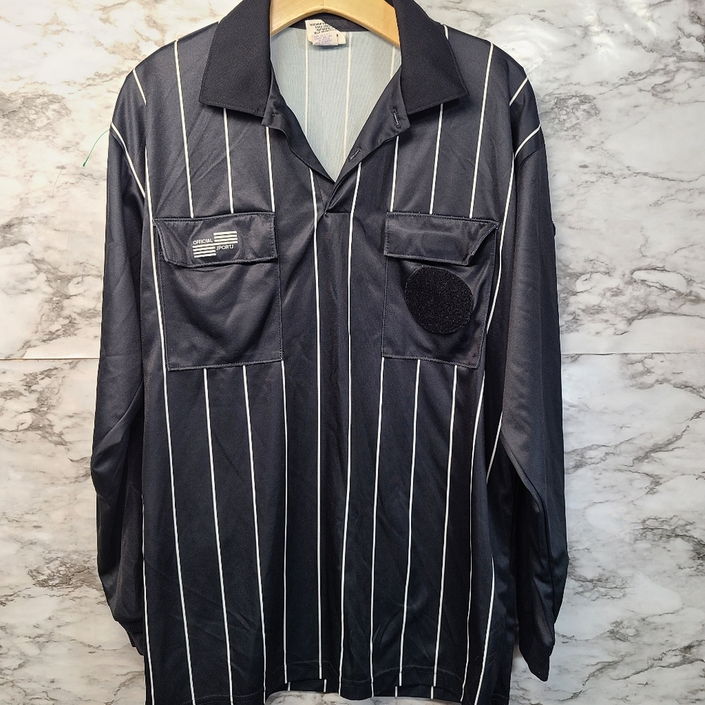Official Sports Soccer Referee Jersey Black LS M